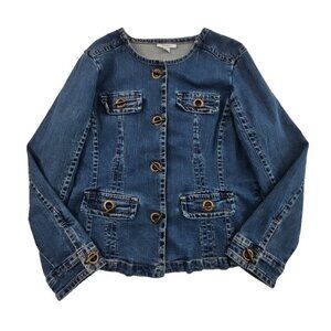 Women's Denim Jacket Blue Size Large Dress Barn Grommet Details Midweight EUC